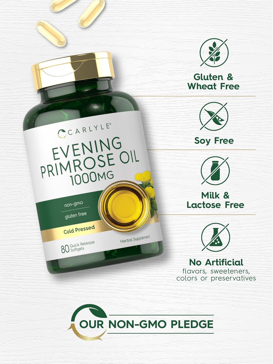 Carlyle Evening Primrose Oil Capsules 1000mg | 80 Softgels | Non-GMO & Gluten Free : Health & Household