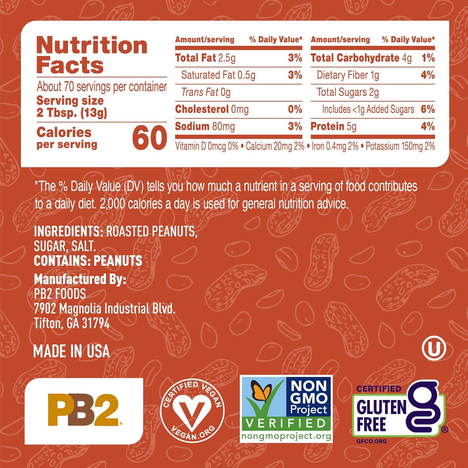 Pb2 Powdered Chocolate Peanut Butter With Cocoa | 2Lb Jar | 4G Of Protein, 90% Less Fat, Certified Gluten Free, Only 50 Calories Per Serving For Shakes, Smoothies, Low-Carb, Keto Diets