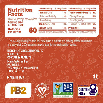 Pb2 Powdered Chocolate Peanut Butter With Cocoa | 2Lb Jar | 4G Of Protein, 90% Less Fat, Certified Gluten Free, Only 50 Calories Per Serving For Shakes, Smoothies, Low-Carb, Keto Diets