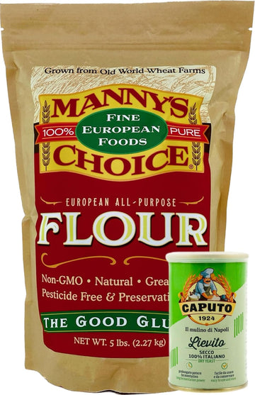 Manny'S Choice Natural All Purpose Unbleached Italian Artisan Wheat Flour Type 0 For Baking 5 Lb Plus Caputo Italian Yeast | Bread Flour | Cake Flour | Pizza Flour | Pasta Flour | Pastry Flour