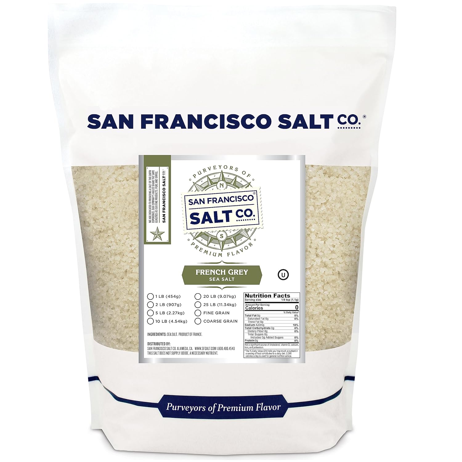 French Grey Sea Salt 2 Lb. Bag Coarse Grain - Sel Gris By San Francisco Salt Company