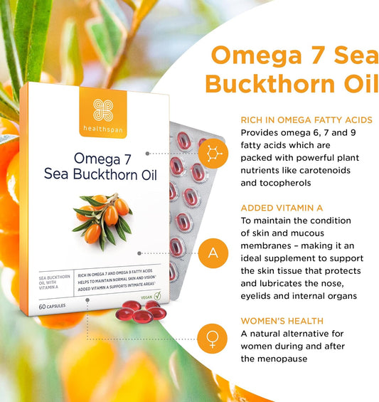 Healthspan Omega 7 Sea Buckthorn Oil 500Mg (60 Capsules) | Menopause R42 Grams