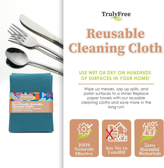 Truly Free Reusable Cleaning Cloth, 2 Pack - Multipurpose Super Absorbent, Reusable, Durable, Washable Kitchen Towels, Cleaning Rags, Cloth Wipes, Wash Rags, Car Wipes Cleaning Supplies, 14X10”