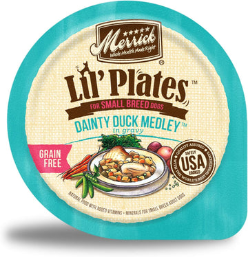 Merrick Lil’ Plates Grain Free And Gluten Free Natural Wet Dog Food For Small Dogs, Soft Dainty Duck Medley - (Pack Of 12) 3.5 Oz. Tubs