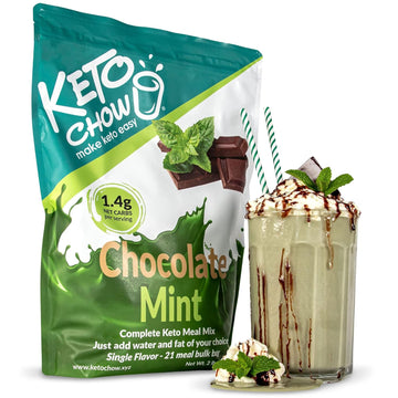 Keto Chow Chocolate Mint | Keto Meal Replacement Shake | Nutritionally Complete | Low Carb | Delicious Easy Meal Substitute | You Choose The Fat | 21 Meal Bulk Pack