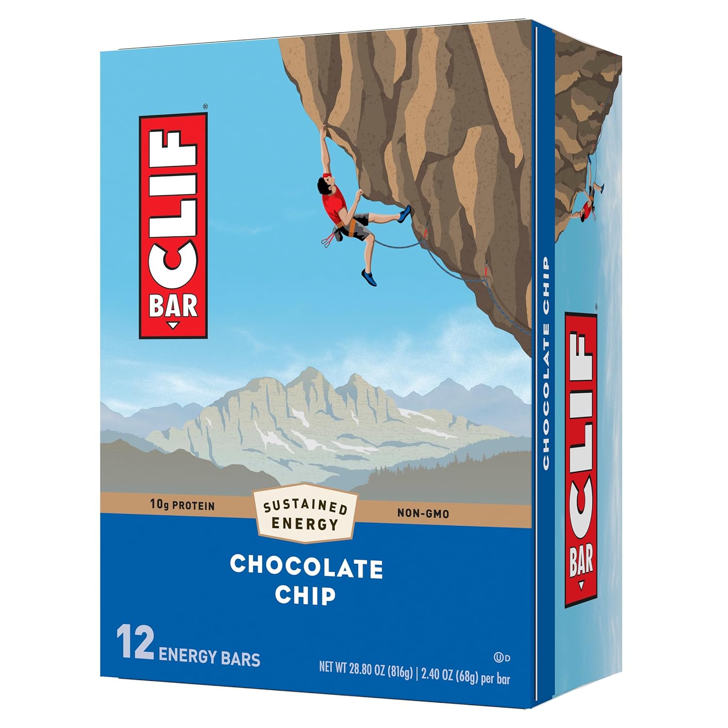 Clif Bar - Chocolate Chip - Made With Organic Oats - 10G Protein - Non-Gmo - Plant Based - Energy Bars - 2.4 Oz. (12 Pack)