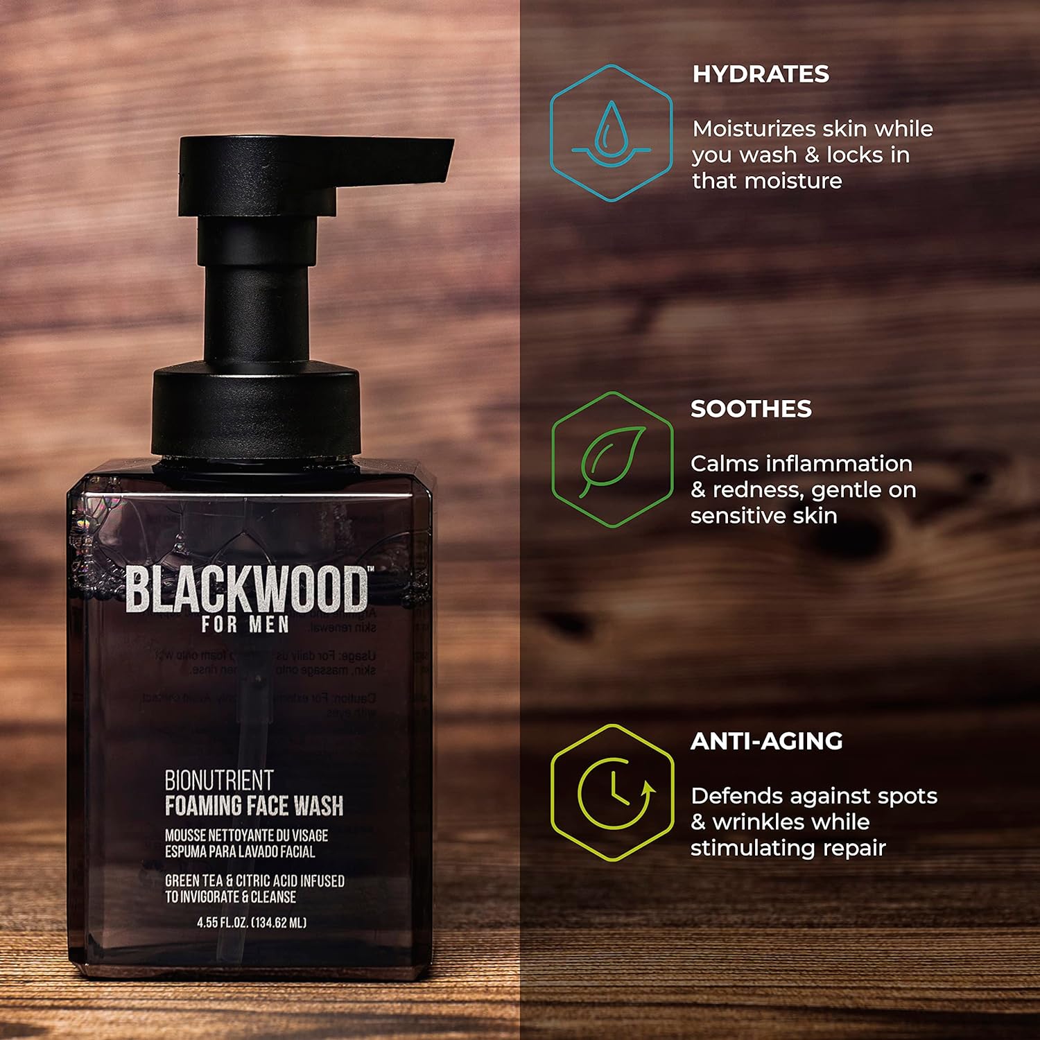 Blackwood For Men BioNutrient Foaming Face Wash - Gentle Daily Acne Facial Cleanser For Dry to Sensitive Skin - Deep Cleanse for Exfoliation - Paraben Free, Sulfate Free, & Cruelty Free (4.45 oz) : Beauty & Personal Care