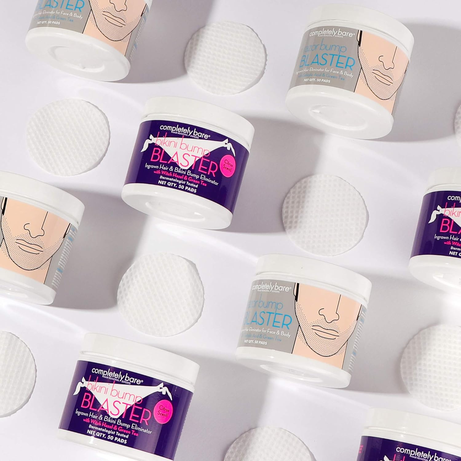 Completely Bare Bikini Bump Blaster Pads- All Natural Antioxidant Witch Hazel & Green Tea Prevent Ingrown Hairs And Bumps, Gentle Exfoliating Treatment Wipes, Cruelty-Free Vegan Formula, 50 Ct, 3Pk : Beauty & Personal Care