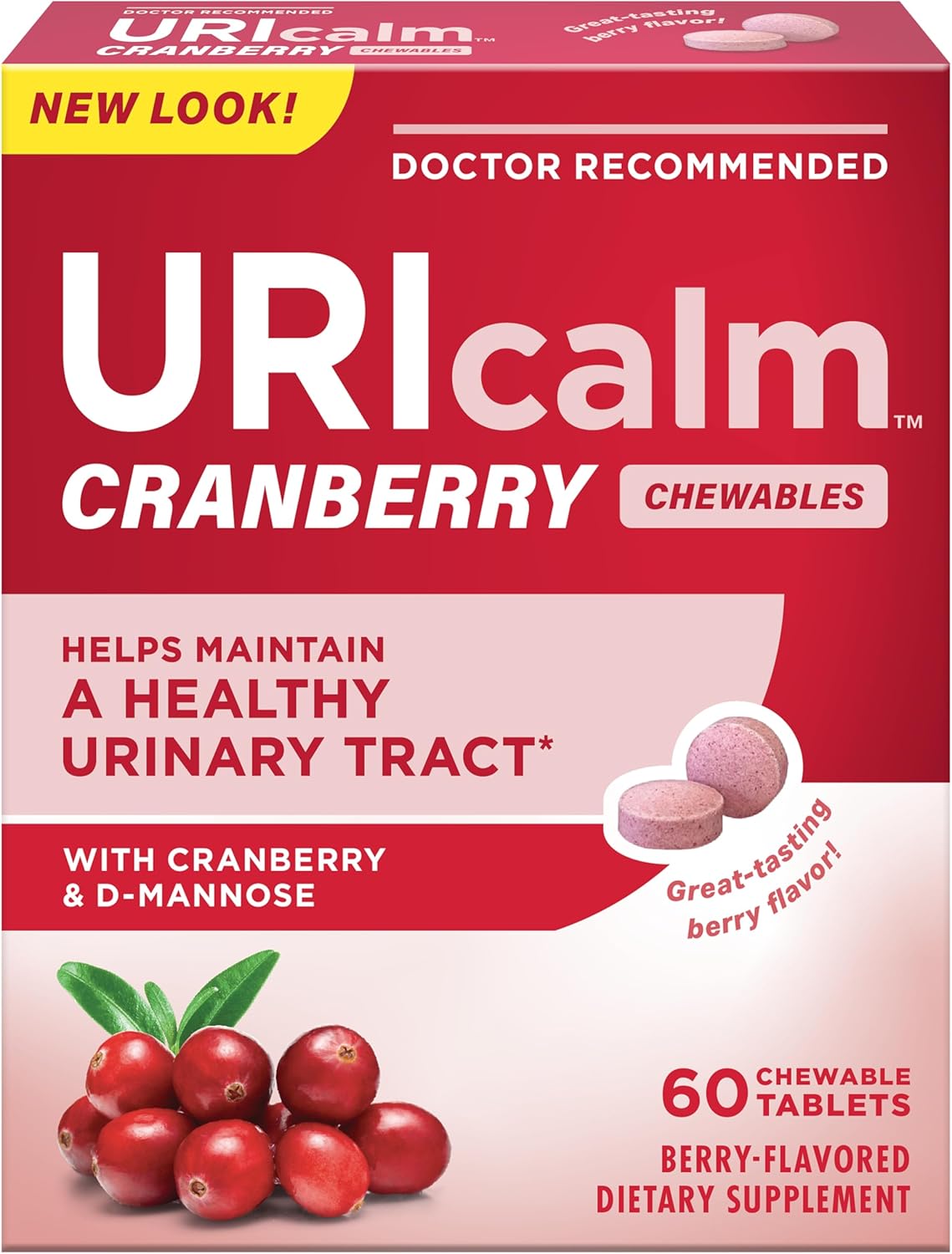Uricalm Cranberry, Daily Dietary Supplement Chewable With D-Mannose, Berry, 60 Count