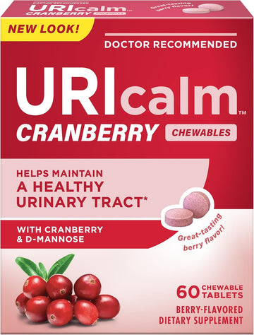 Uricalm Cranberry, Daily Dietary Supplement Chewable With D-Mannose, Berry, 60 Count