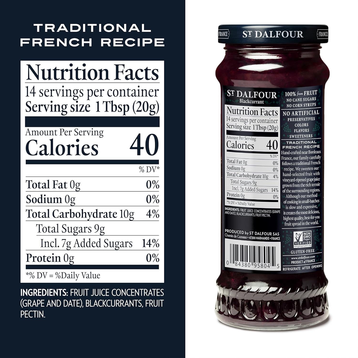 St. Dalfour Blackcurrant Fruit Spread - 10Oz - 100% From Fruit, No Artificial Ingredients, Non-Gmo, No Cane Sugars, All Natural, Made In France : Jams And Preserves : Grocery & Gourmet Food