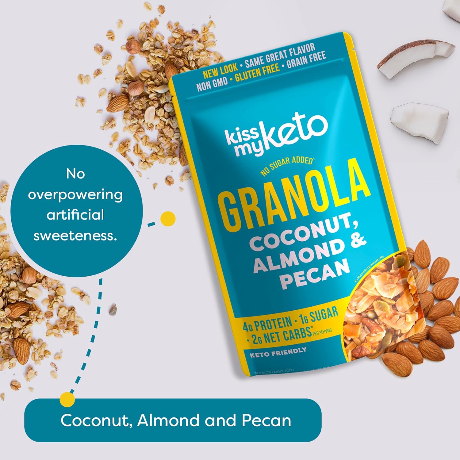 Kiss My Keto Granola Cereal – Salted Caramel Keto Granola Low Carb Cereal (2G-Net) Low Sugar Granola – Grain Free Granola Keto Cereal, Gluten Free Granola Protein Granola, Keto Nut Granola For Yogurt 2Pk