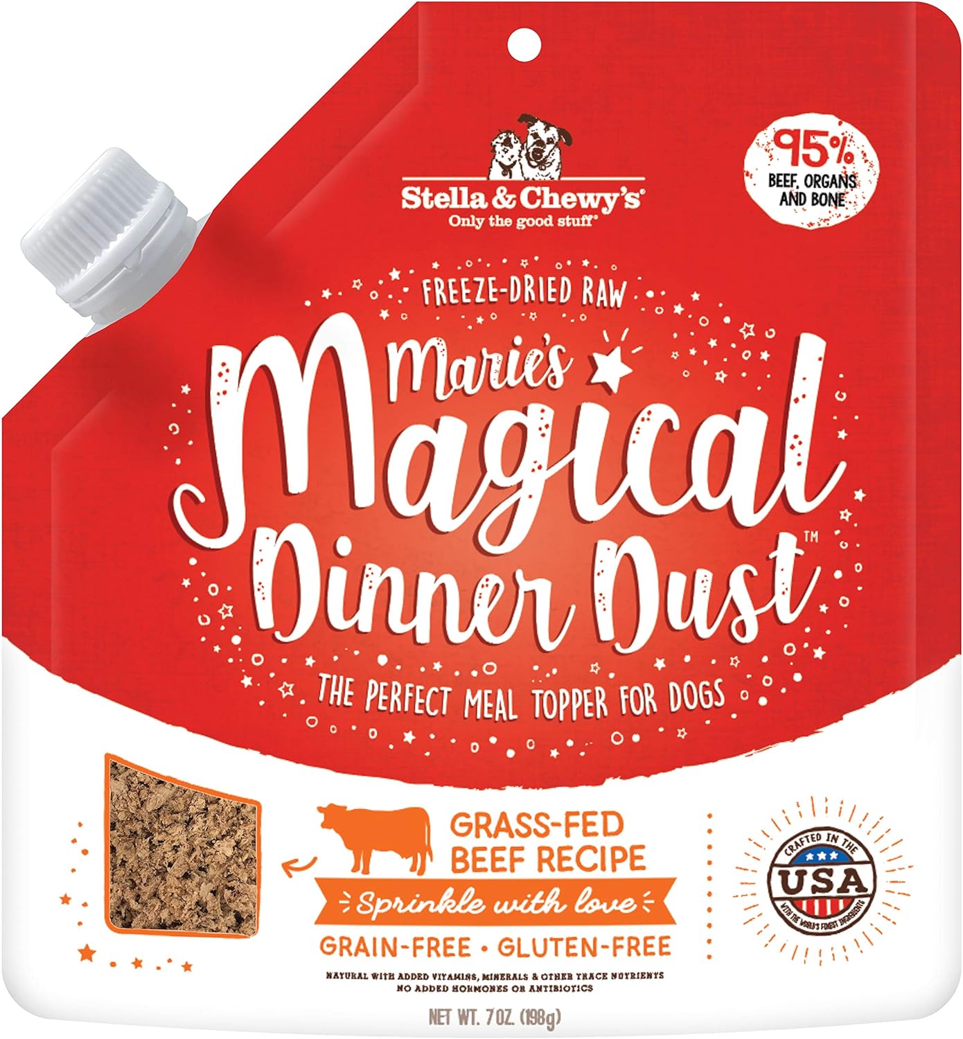 Stella & Chewy'S Freeze-Dried Raw Marie'S Magical Dinner Dust – Protein Rich, Grain Free Dog & Puppy Food Topper – Grass-Fed Beef Recipe – 7 Oz Bag