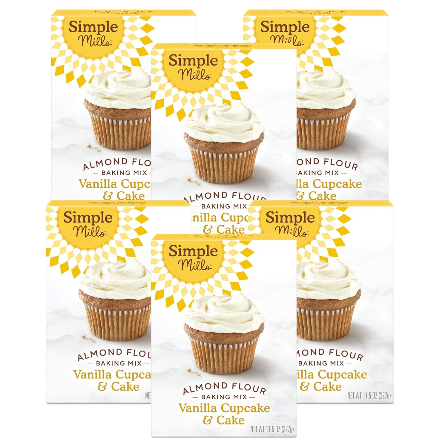 Simple Mills Almond Flour Vanilla Cupcake Mix Baking Mix - Gluten Free, Plant Based, Paleo Friendly, 11.5 Oz Pack Of 6