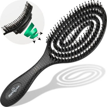 Marqus Boar Bristle Hair Brush - Suitable For Every Hairtype With Extra Bristles - Made From Environmentally Friendly Bio-Plastic, Black
