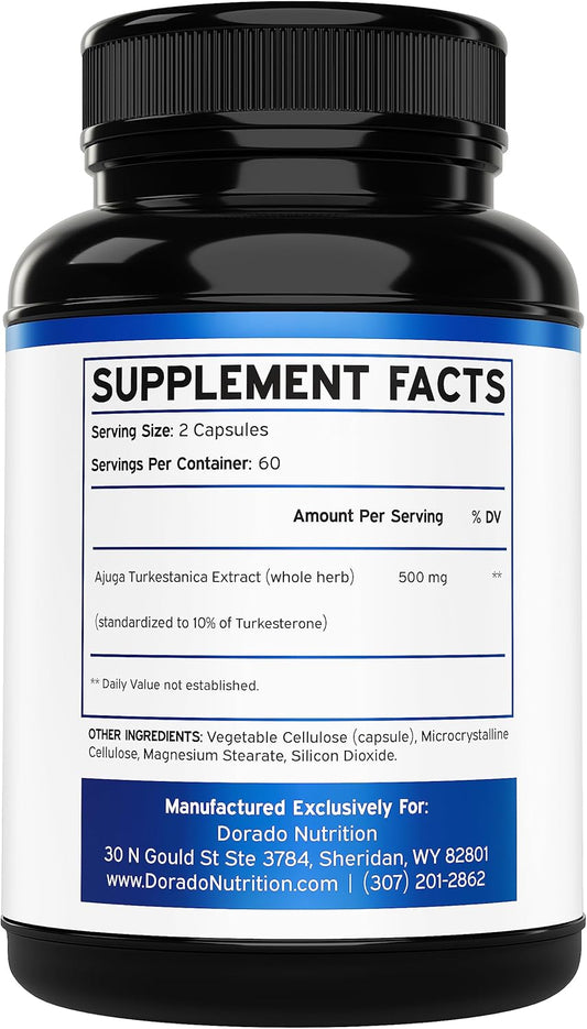 Turkesterone Supplement 500Mg (120 Capsules) - Stamina, Drive, Athletic Performance & Muscle Mass - (Ajuga Turkestanica Std. To 10% Turkesterone) (Similar To Ecdysterone) - Non-Gmo & Vegan Capsules