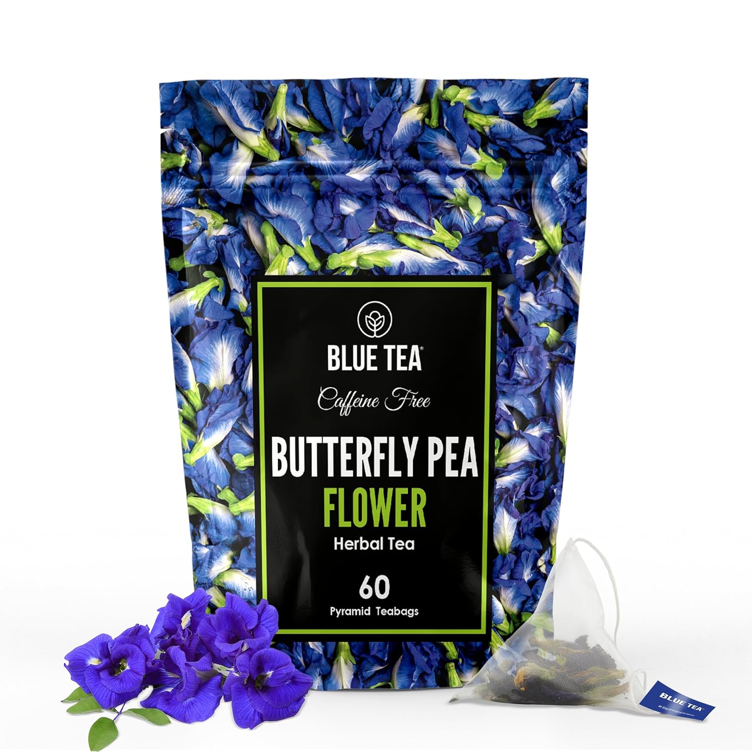 Blue Tea - Butterfly Pea Flower Tea - 60 Count - Plant Based Tea Bag || Natural Goodness || Caffeine Free - Flower Based - Herbal Tea - Detox Tea - Non-Gmo | Premium Zipper Pack