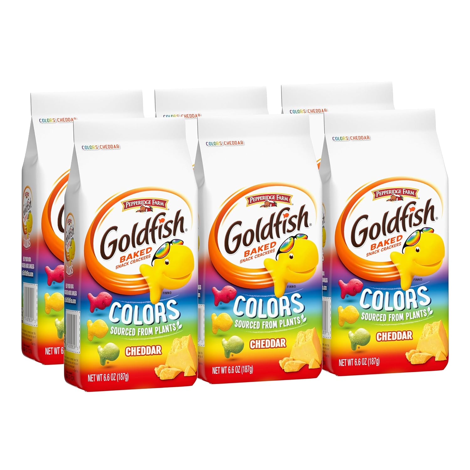 Goldfish Colors Cheddar Cheese Crackers, Baked Snack Crackers, 6.6 Oz Bag (Pack Of 6)