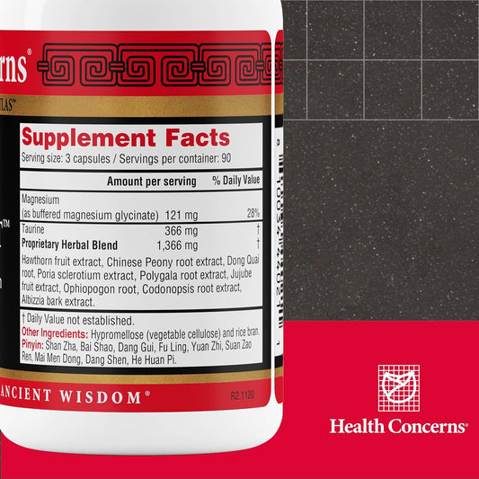 Health Concerns Calm Spirit - Stress Relief Supplement For Men & Women - Herbal Calming Support - Eases Tension & Nervousness - Magnesium, Hawthorn, Chinese Peony & Taurine - 90 Capsules