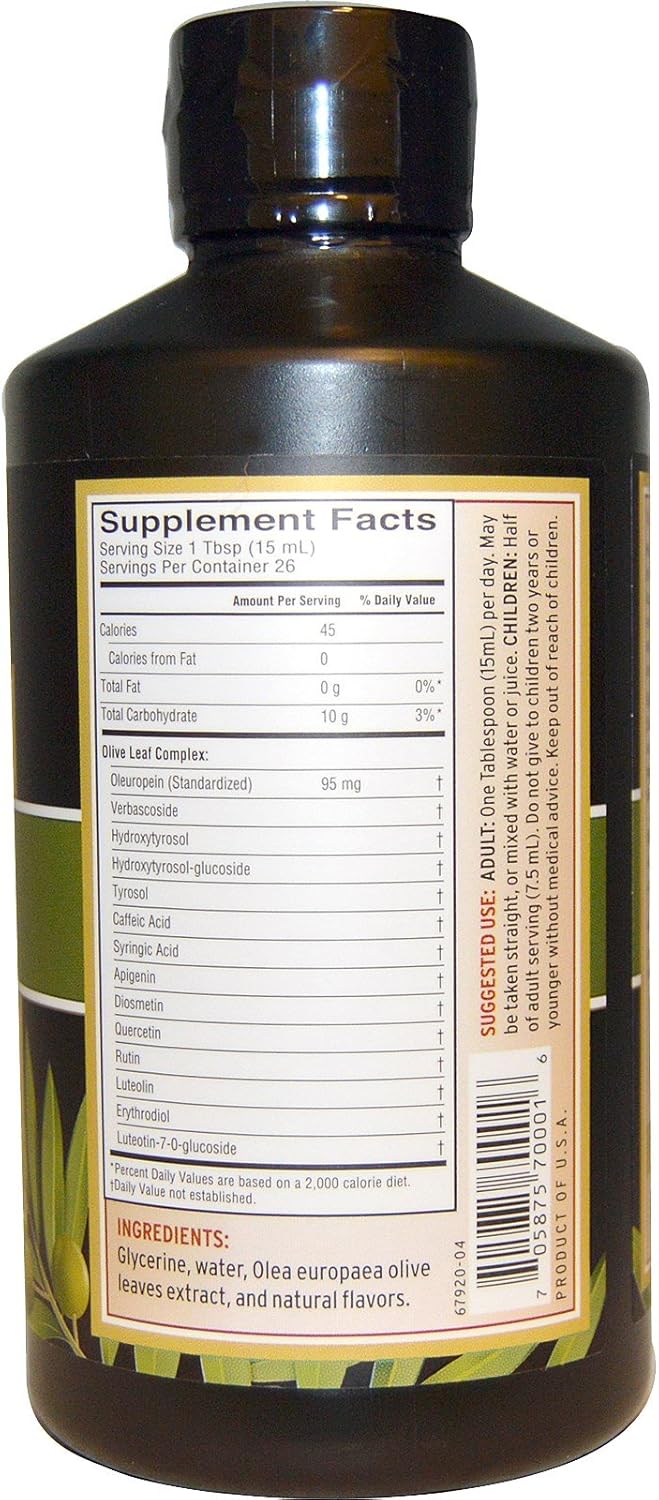 Barlean's Organic Peppermint Olive Leaf Complex with 7,700 ORAC and 95mg Oleuropein - Sustainably Sourced, Kosher - 16-s