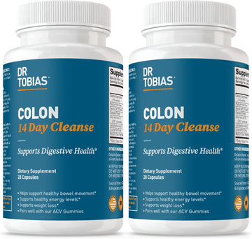 Dr. Tobias Colon 14 Day Cleanse, Advanced Gut Cleanse Detox For Women & Men With Cascara Sagrada, Psyllium Husk, Senna Leaf & Probiotics, Non-Gmo Colon Cleanse, 2 Bottles Of 28 Capsules (1-2 Daily)