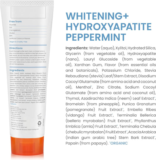 Himalaya Botanique Peppermint Whitening+ Hydroxyapatite (Nha) Toothpaste, Whiter Teeth & Fresher Breath With Hydroxyapatite Support & Peppermint Flavor, Fluoride Free, Sls Free, & Vegan, 4.0 Oz (113G)