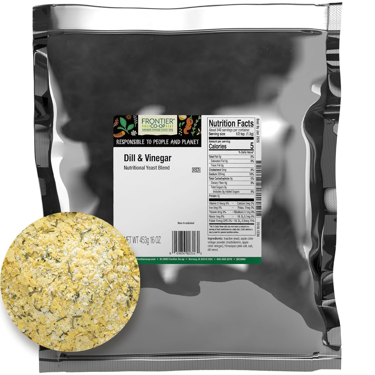 Frontier Co-Op Dill & Vinegar Nutritional Yeast Blend 1Lb