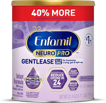 Enfamil NeuroPro Gentlease Baby Formula, Brain Building DHA, HuMO6 Immune Blend, Designed to Reduce Fussiness, Crying, Gas & Spit-up in 24 Hrs, Has Prebiotics to Promote Softer Stools, 27.4 Oz Can