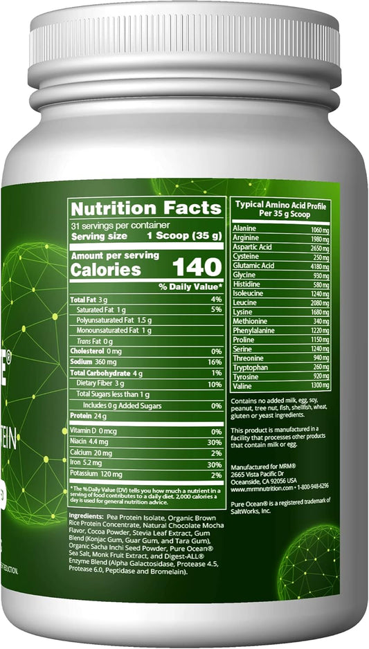 Mrm Nutrition Veggie Elite Performance Protein | Chocolate Mocha Flavored| Plant-Based Protein| Easy To Digest | With Bcaas| Vegan + Gluten-Free | Clinically Tested| Digestive Enzymes | 30 Servings