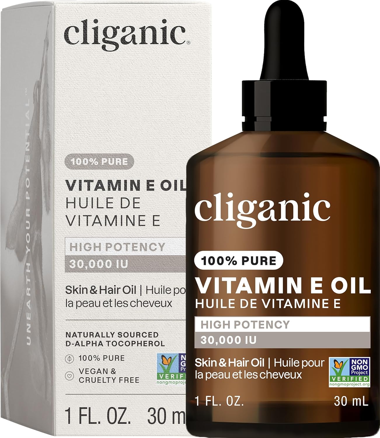 Cliganic 100% Pure Vitamin E Oil For Skin, Hair & Face 240,000 Iu (8Oz), Non-Gmo Verified | Natural D-Alpha Tocopherol