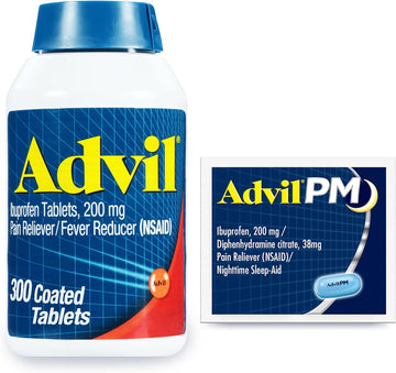 Advil Pain Reliever and Fever Reducer, Ibuprofen 200mg for Relief - 300 Count, PM Nighttime Sleep Aid, Diphenhydramine Citrate 2 Count