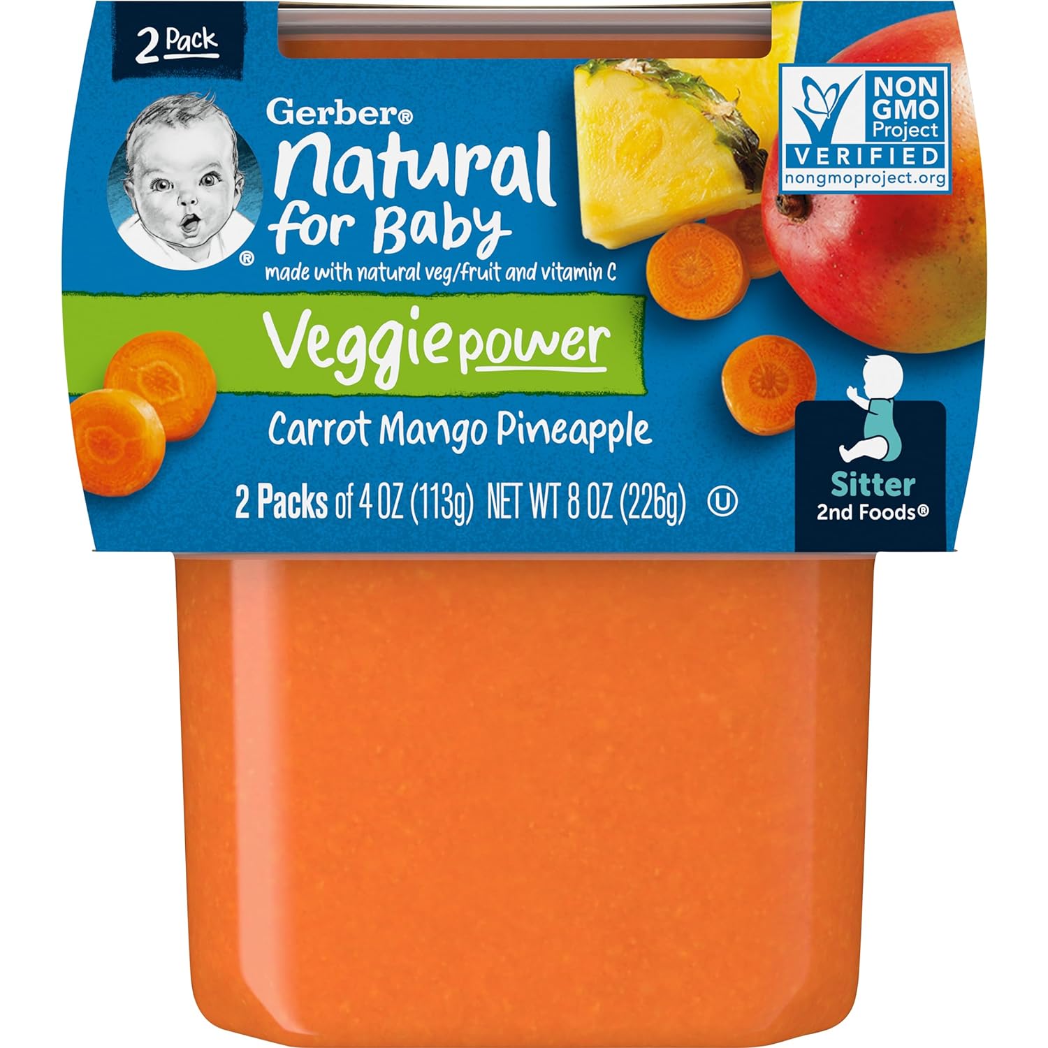 Gerber 2nd Foods, Carrot, Mango & Pineapple Pureed Baby Food,4 Ounce (Pack of 16)