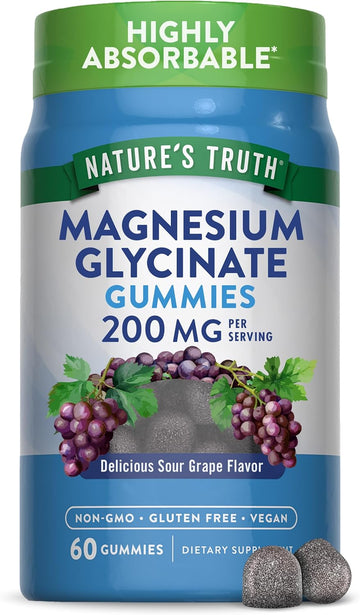 Nature'S Truth Magnesium Glycinate Gummies For Adults | 200Mg | 60 Count | Vegan, Non-Gmo & Gluten Free Supplement | Grape Flavor