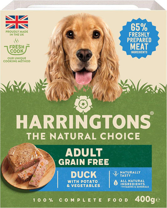 Harringtons Complete Wet Tray Grain Free Hypoallergenic Adult Dog Food Duck & Potato 8x400g - Made with All Natural Ingredients?HARRWD-C400