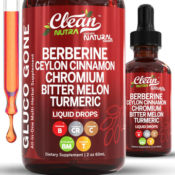 Organic Ceylon Cinnamon Berberine Liquid Drops Supplement With Bitter Melon Extract, Glucomannan, Gymnema, Chromium, Turmeric, Organic Panax Ginseng, Apple Cider Vinegar, Moringa Powder Vegetarian