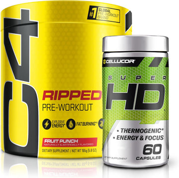 C4 Ripped & Superhd, The Thermogenic Bundle, C4 Ripped Pre Workout Powder, Fruit Punch 30 Servings + Superhd With Capsimax And Green Tea Extract, 60 Servings