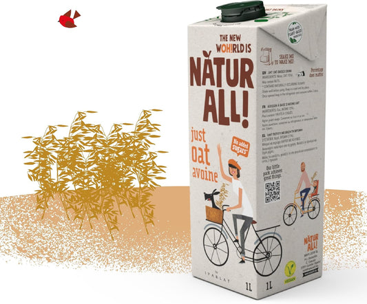 Natur-All | Just Oat Drink 1L - Only 2 Ingredients: Water & Oat, Unsweetened, 100% Plant-Based, Eco-Friendly Packaging, Vegan (6 Unit Box)