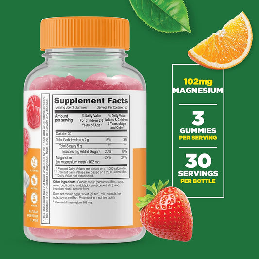 Lifeable Magnesium Citrate for Kids - Great Tasting Natural Flavor Gummy Supplement - Gluten Free Vegetarian GMO-Free Chewable - 90 Gummies