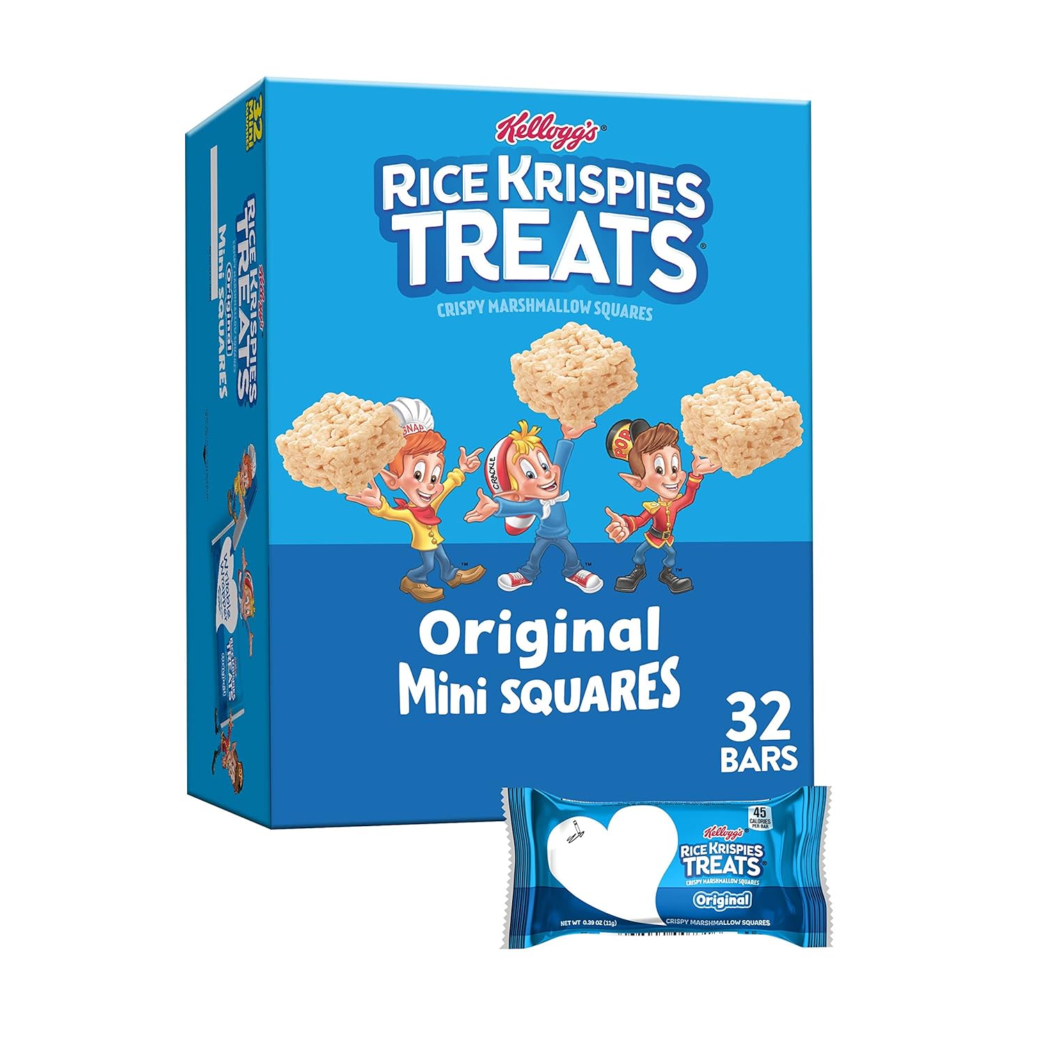 Rice Krispies Treats Crispy Mini Marshmallow Squares, Kids Snacks, Snack Bars, Original, 12.4Oz Box (32 Bars)