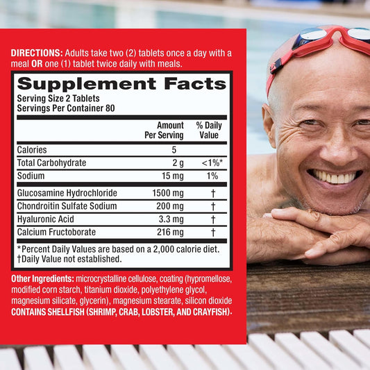 Move Free Advanced Glucosamine Chondroitin + Calcium Fructoborate Joint Support Supplement, Supports Mobility Comfort Strength Flexibility & Bone - 160 Tablets (80 Servings)