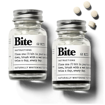 Bite Whitening Toothpaste Tablets – Nano Hydroxyapatite & Xylitol (Mint) | Sensitive Teeth Friendly | No Fluoride, Vegan, Cruelty-Free | Travel-Size | 2 Bottles (124 Bits) | Made In Usa