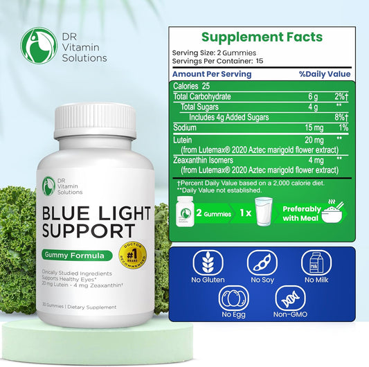 Dr Vitamin Blue Light Support, Lutein Eye Gummies, Ideal Eye Health Supplements, Nourishes And Protects Healthy Eyes With Zeaxanthin, Areds 2 Gummies, 30 Count