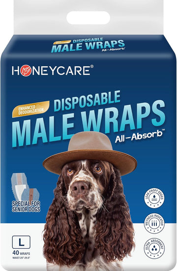 Honeycare Disposable Male Wraps For Senior Dogs, Large Size, 40 Count, Super Absorbent, Breathable, Wetness Indicator, Super Deodorization, Cute Suit Suspenders Design