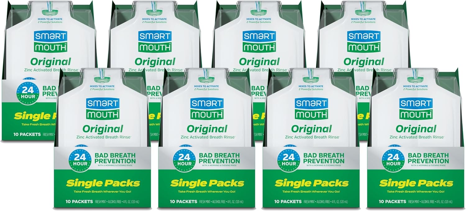 Smartmouth Original Activated Mouthwash - Adult Mouthwash For Fresh Breath - Oral Rinse For 24-Hour Bad Breath Relief With Twice Daily Use - Fresh Mint Flavor - 0.4 Fl Oz (80 Travel Packs)