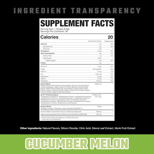 Axe & Sledge Greens+ Superfood Powder | Greens Juice, Probiotics, Digestive Enzymes, Ashwagandha, Coconut Water Powder | Naturally Flavored & Sweetened, 30 Servings, Plus V2 Cucumber Melon