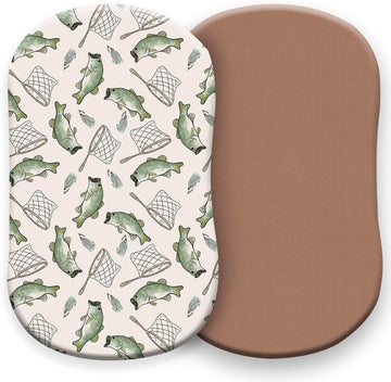 Pobibaby - 2 Pack Premium Bassinet Sheets For Standard Bassinets - Ultra-Soft Jersey Knit, Stylish Floral Pattern, Safe And Snug For Baby (Gone Fishing)