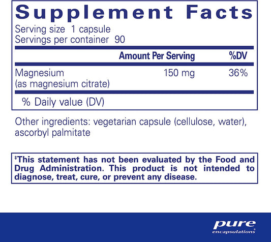 Pure Encapsulations Magnesium (Citrate) - Supplement For Sleep, Heart Health, Cognitive Health, Bone Health, Energy, Muscles, And Metabolism* - With Premium Magnesium - 90 Capsules