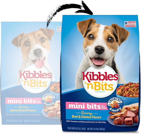 Kibbles 'N Bits Savory Beef & Chicken Flavors Small Breed Mini Bits Dry Dog Food, 3.5 Pound Bag (Pack Of 4)