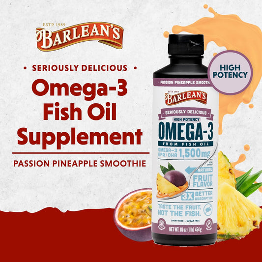 Barlean's Passion Pineapple High Potency Omega 3 Fish Oil Liquid Suppl