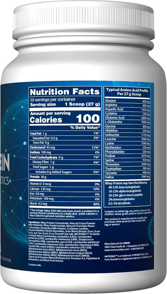 Mrm Nutrition Whey Protein | Vanilla Flavored |18G Protein | With 2 Billion Probiotics + Digestive Enzymes + Bcaas | High Absorption + Digestion | Hormone + Antibiotic Free | 33 Servings